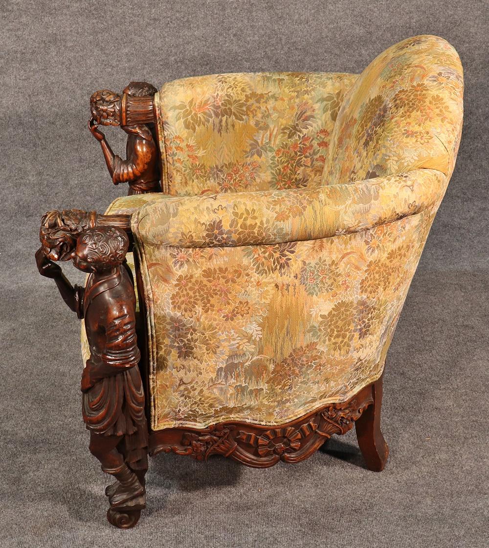 Baroque Antique Andrea Brustolon Style Figural Carved Walnut Club Chair