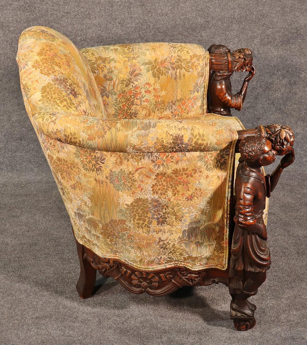 19th Century Antique Andrea Brustolon Style Figural Carved Walnut Club Chair