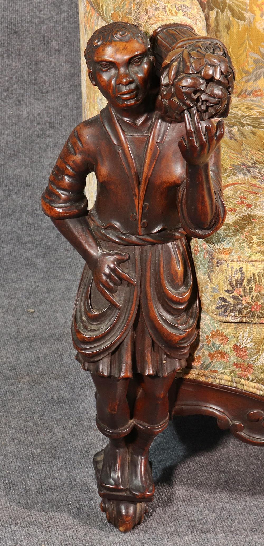 Antique Andrea Brustolon Style Figural Carved Walnut Sofa In Good Condition In Swedesboro, NJ