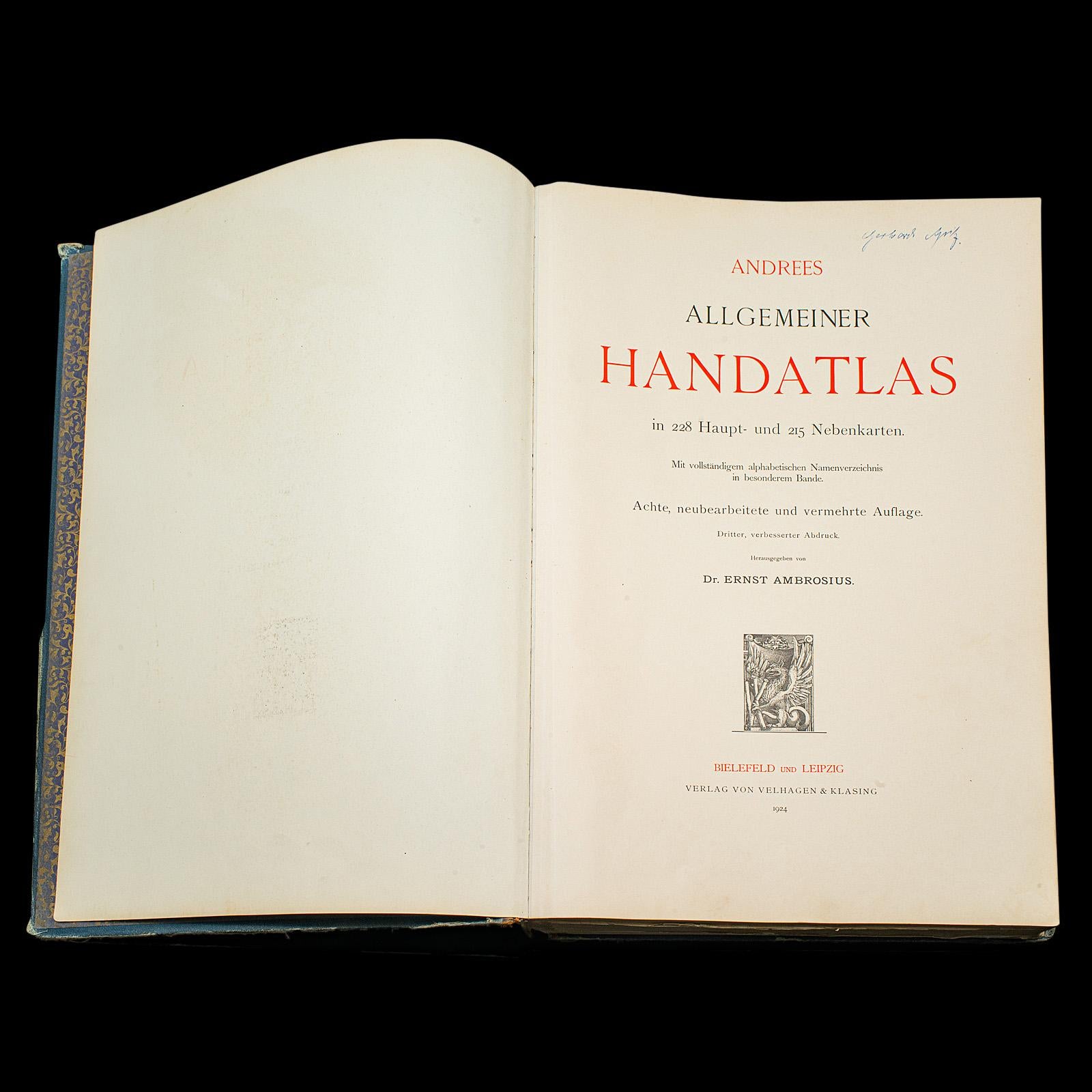 Other Antique Andrees Handatlas, German Cartography Book, Maps, Atlas, Reference, 1924 For Sale