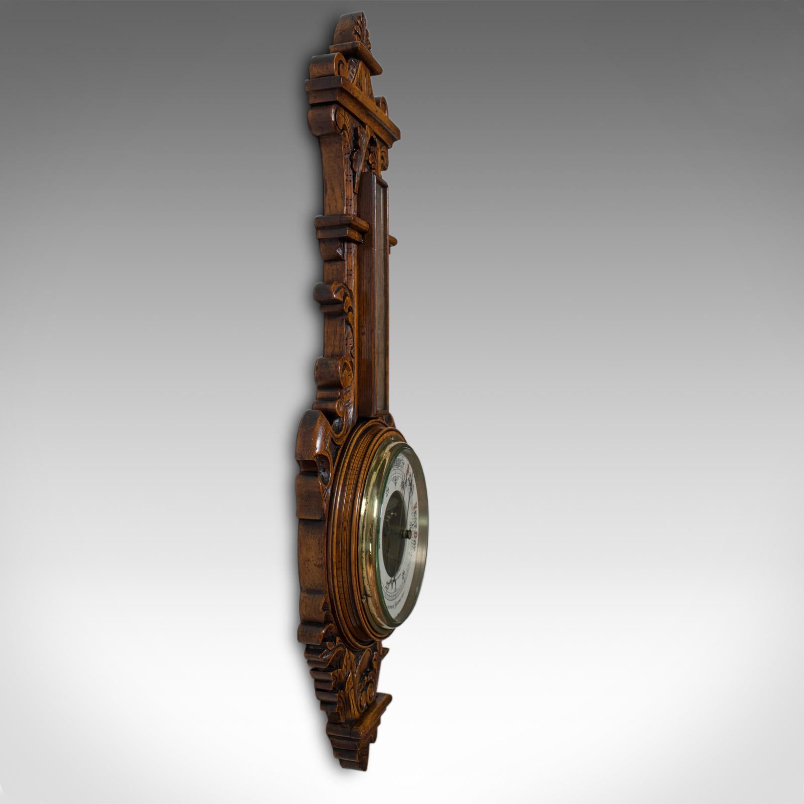 Antique Aneroid Barometer, English, Winstanley of Wigan, Oak, Banjo, Temperature 5