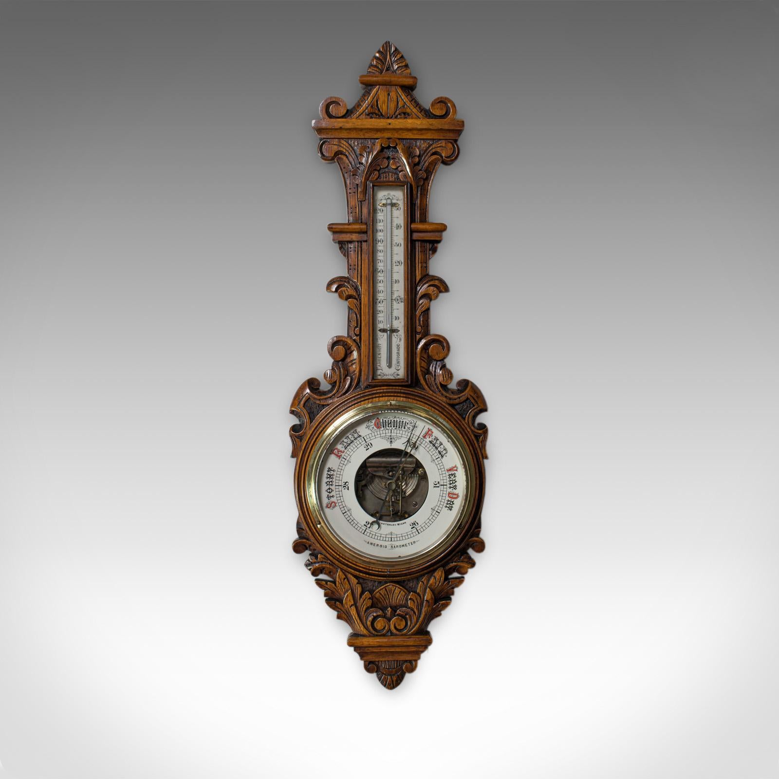 This is an antique aneroid barometer. An English, Winstanley of Wigan, oak banjo barometer with temperature scale dating to the late 19th century, circa 1880.

Attractive banjo barometer by Winstanley of Wigan
Select oak displays a desirable aged