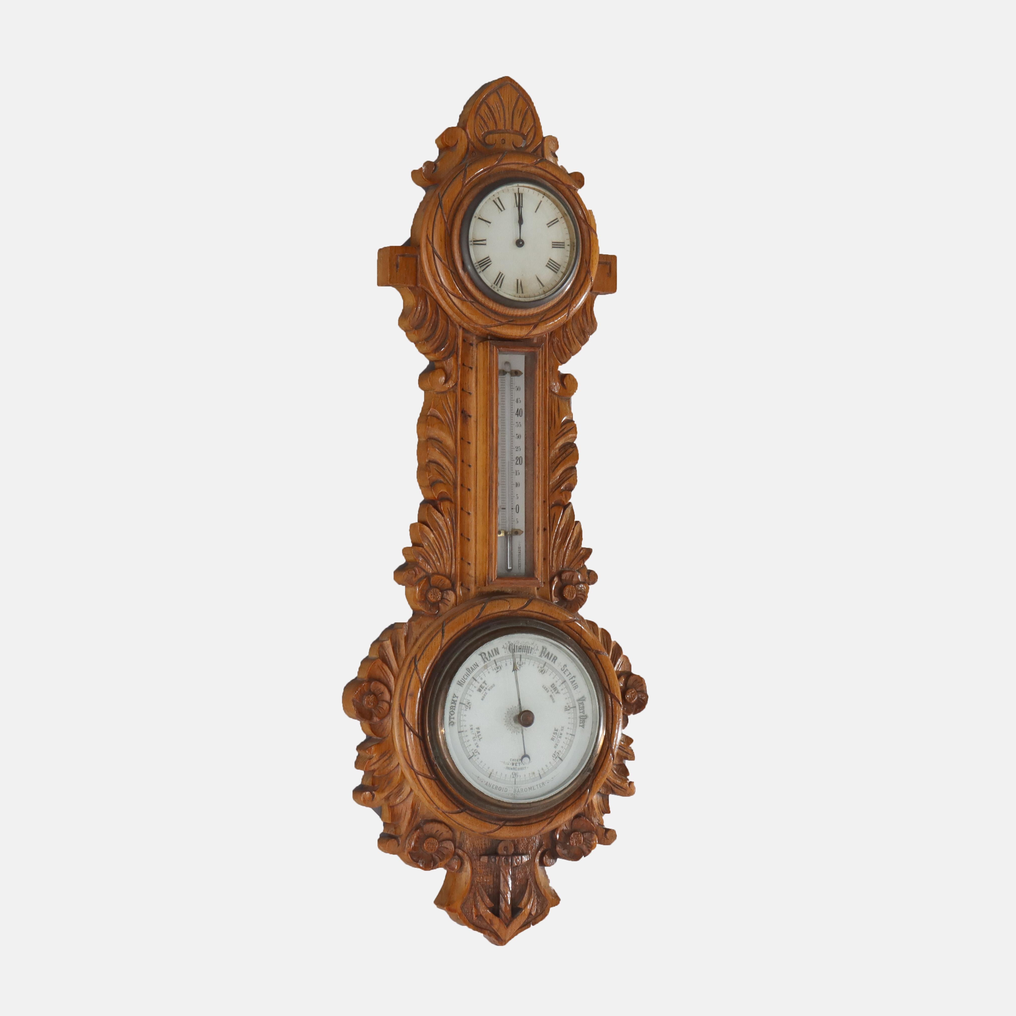 20ième siècle Baromètre anéroïde en chêne sculpté à thème nautique C1900 en vente