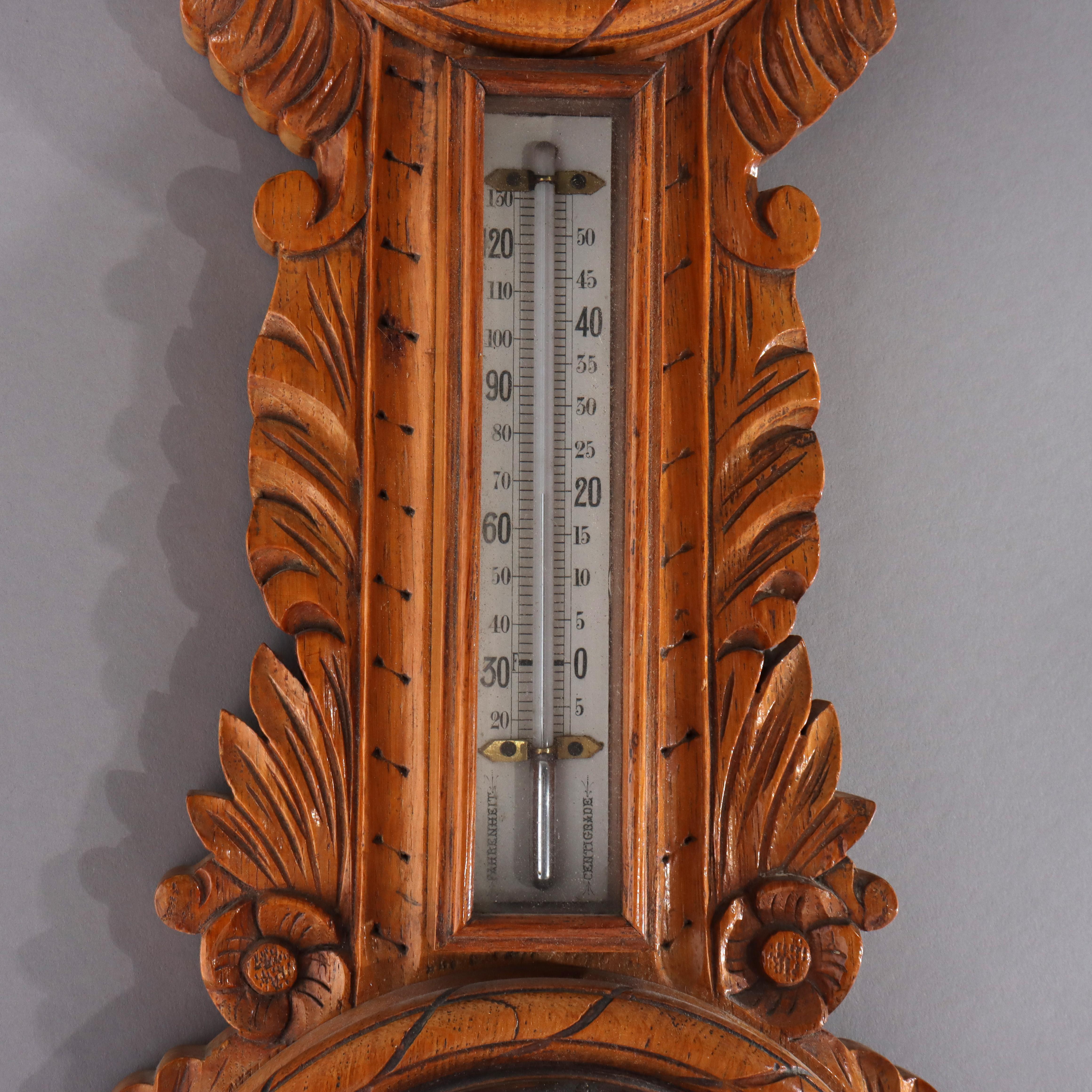 Baromètre anéroïde en chêne sculpté à thème nautique C1900 en vente 2