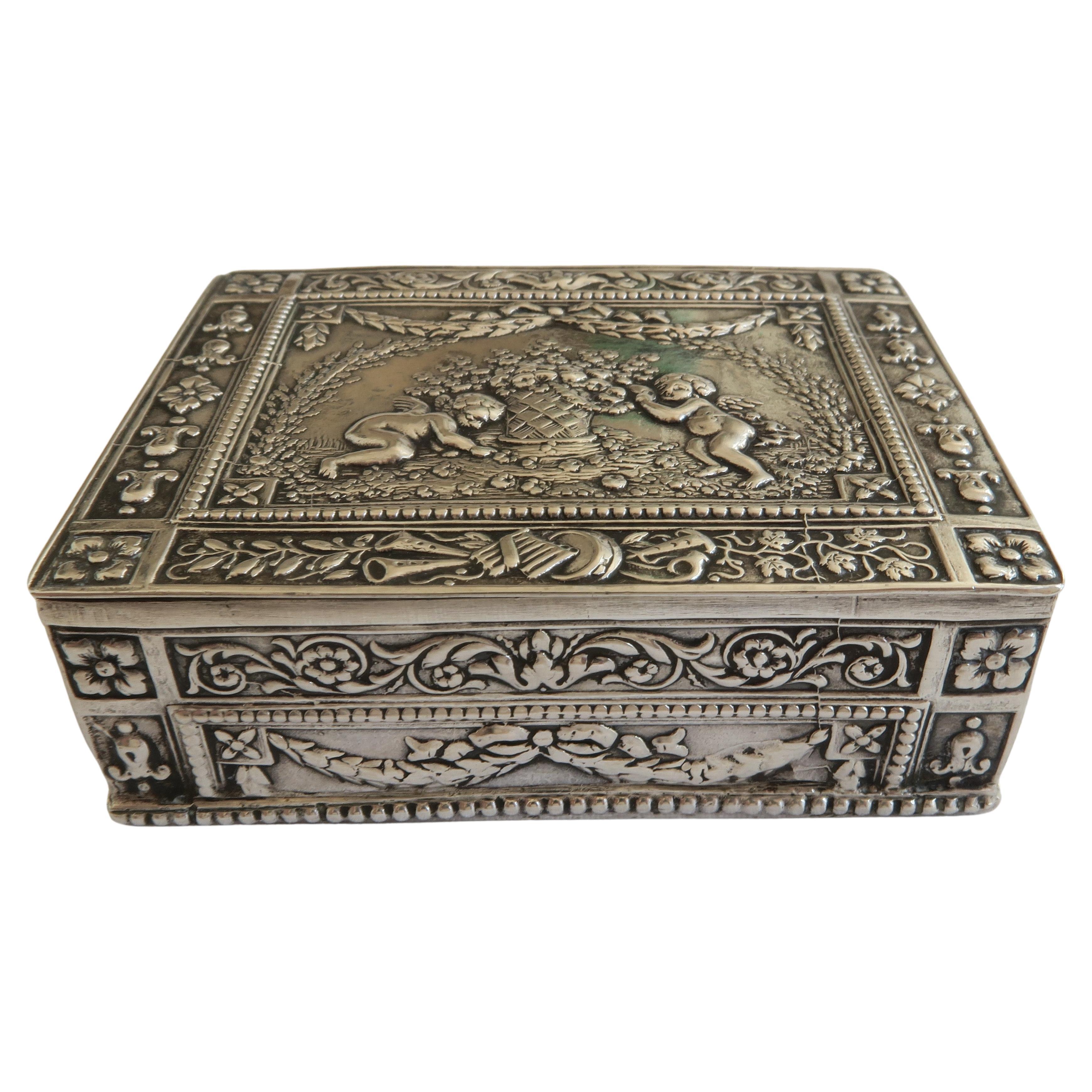Antique Angel Motif Sterling Silver Snuff Box For Sale