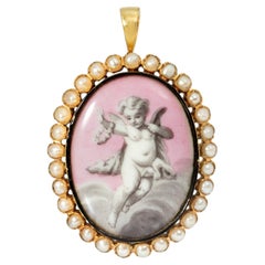 Antique angel portrait enamel pendant