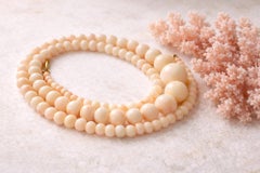 Victorian Angel Skin Coral Beaded Necklace with 10K Gold Clasp