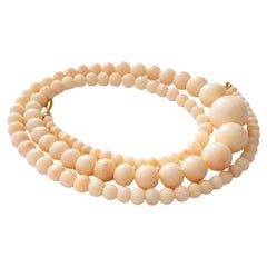 Victorian Angel Skin Coral Beaded Necklace with 10K Gold Clasp