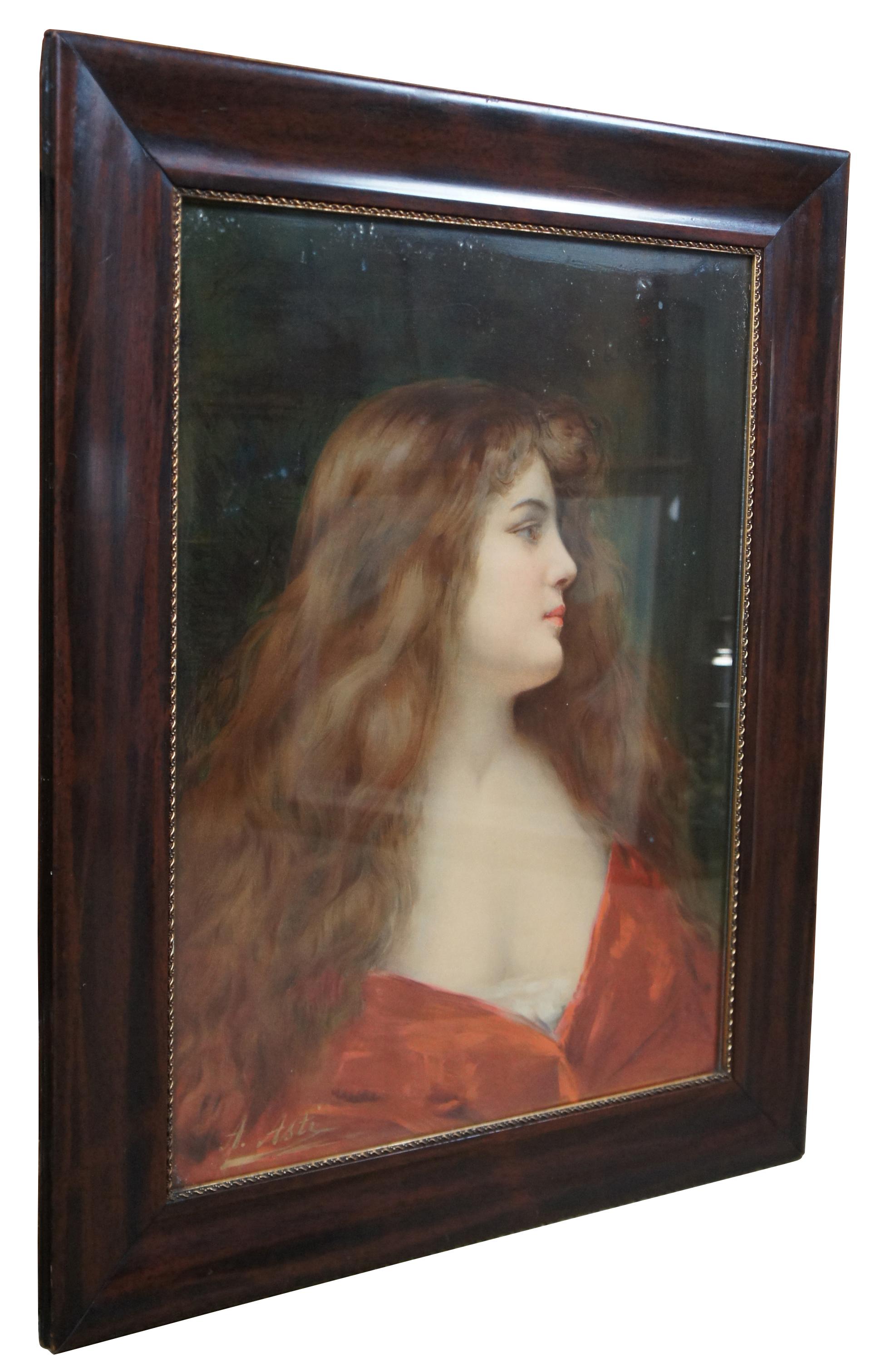 Victorian Antique Angelo Asti Chromolithograph Ad Print Virginia Dare Woman in Red