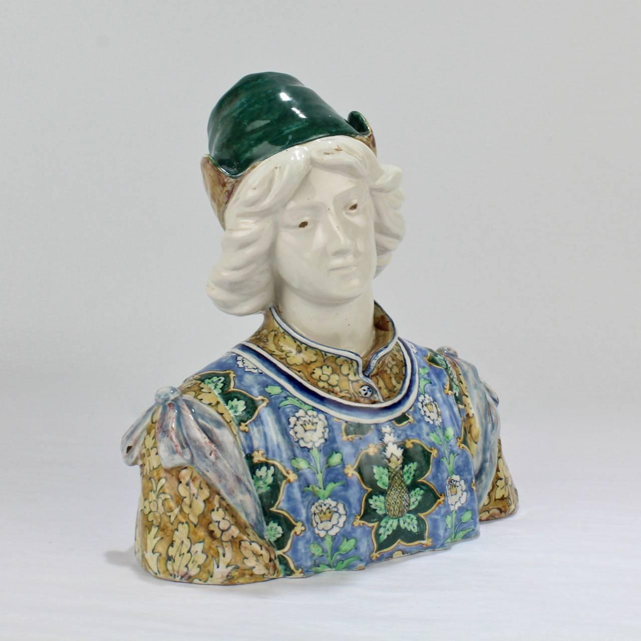 Antique Angelo Minghetti Italian Bust of a Renaissance Youth 1