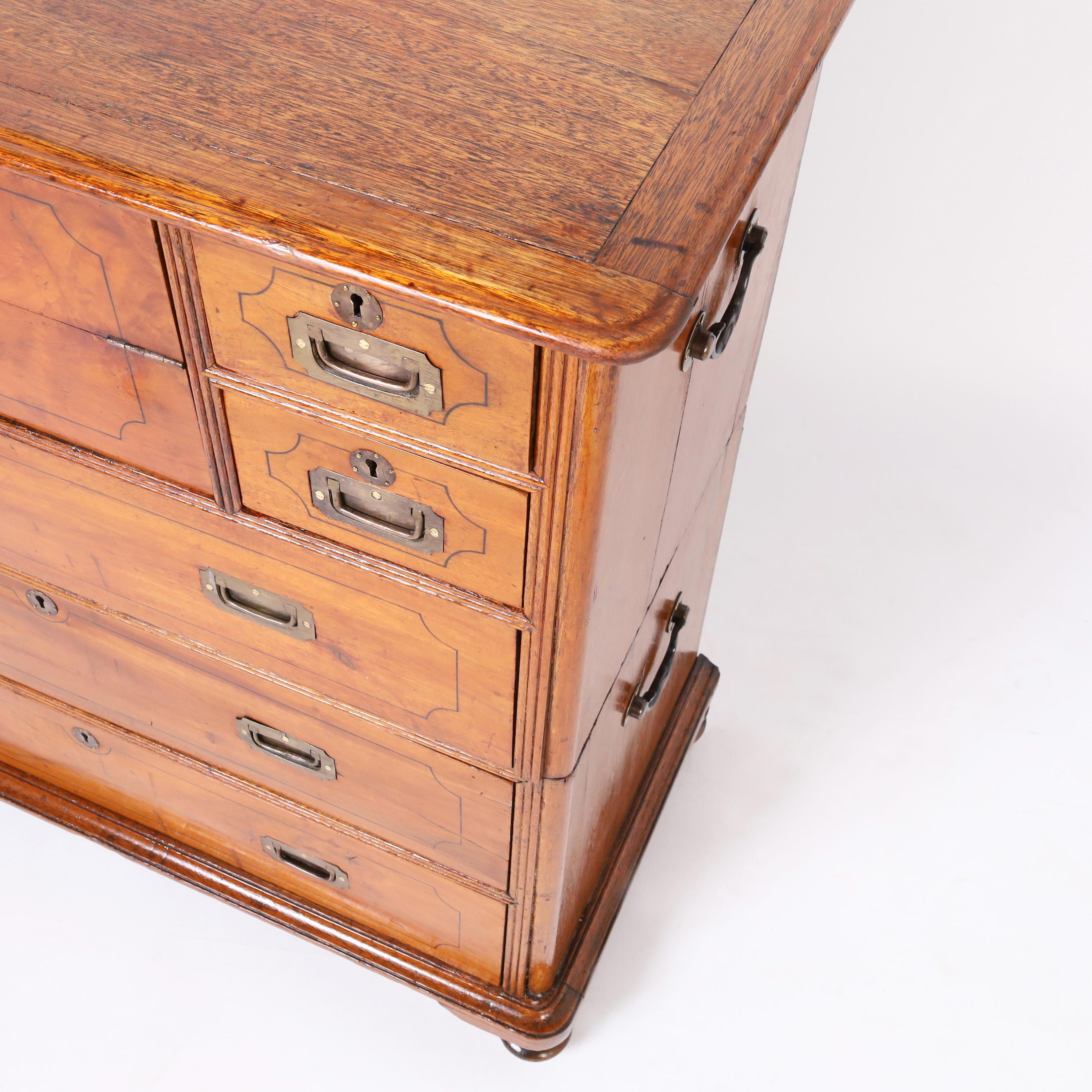 19th Century Antique Anglo Chinese Campaign Chest of Drawers with Desk
