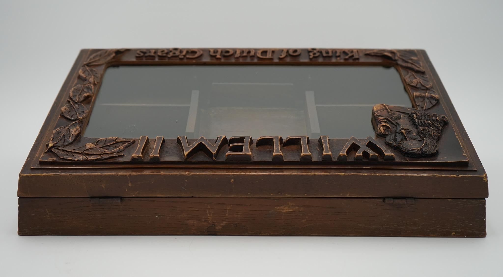 Oak ANTIQUE ANGLO DUTCH CIGAR CO. WILLEM II OAK GLAZED SHOP COUNTER DISPLAY CABiNET For Sale