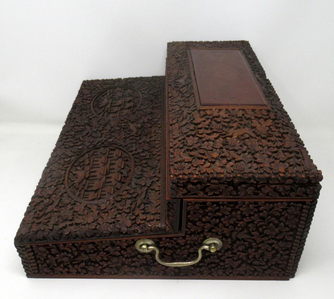Antique Anglo-Indian Bombay Carved Sandalwood Writing Slope Box Mid-19th Century 4