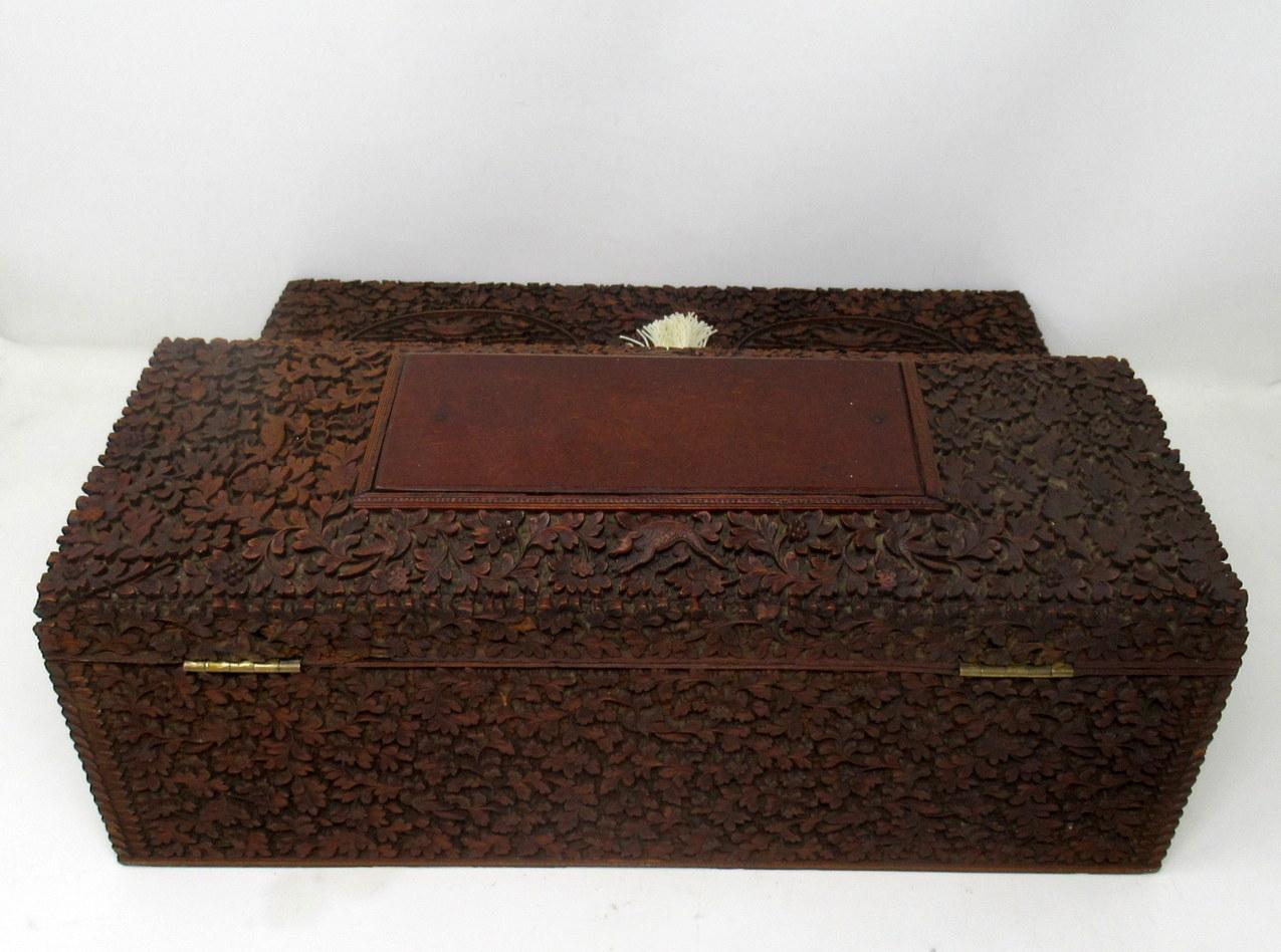 Antique Anglo-Indian Bombay Carved Sandalwood Writing Slope Box Mid-19th Century 1