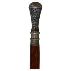Antique Anglo-Indian Walking Stick, Hardwood & Silver, Circa 1900