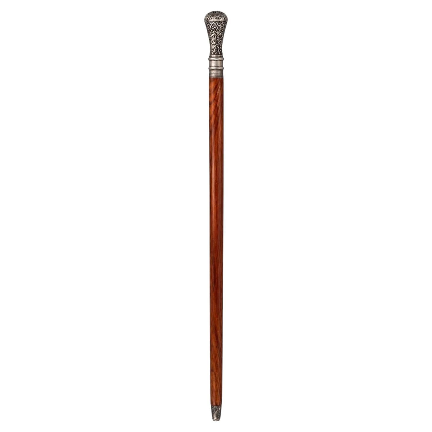 Antique Anglo-Indian Walking Stick, Hardwood & Silver, Circa 1900