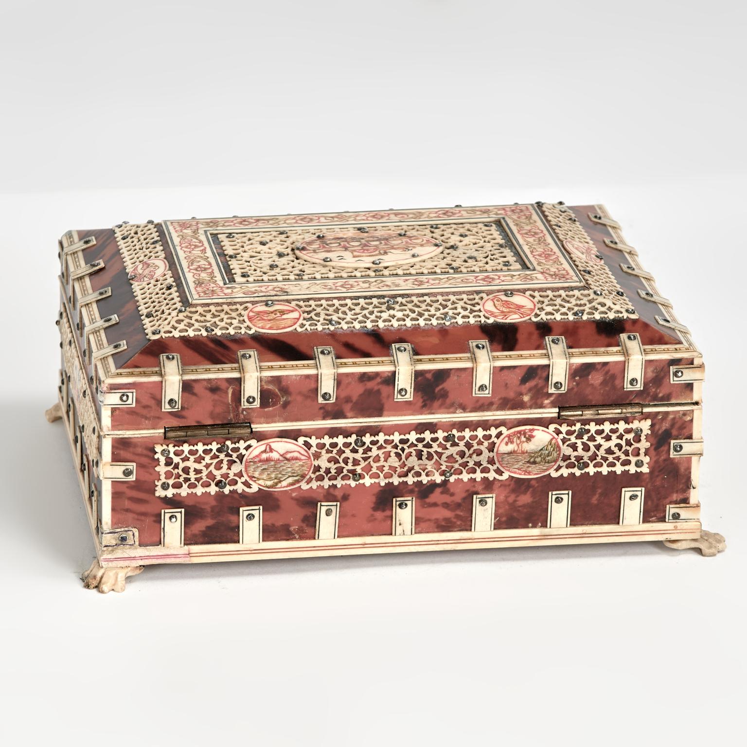 Hand-Crafted Antique Anglo Indian Bone and Tortoise Box For Sale