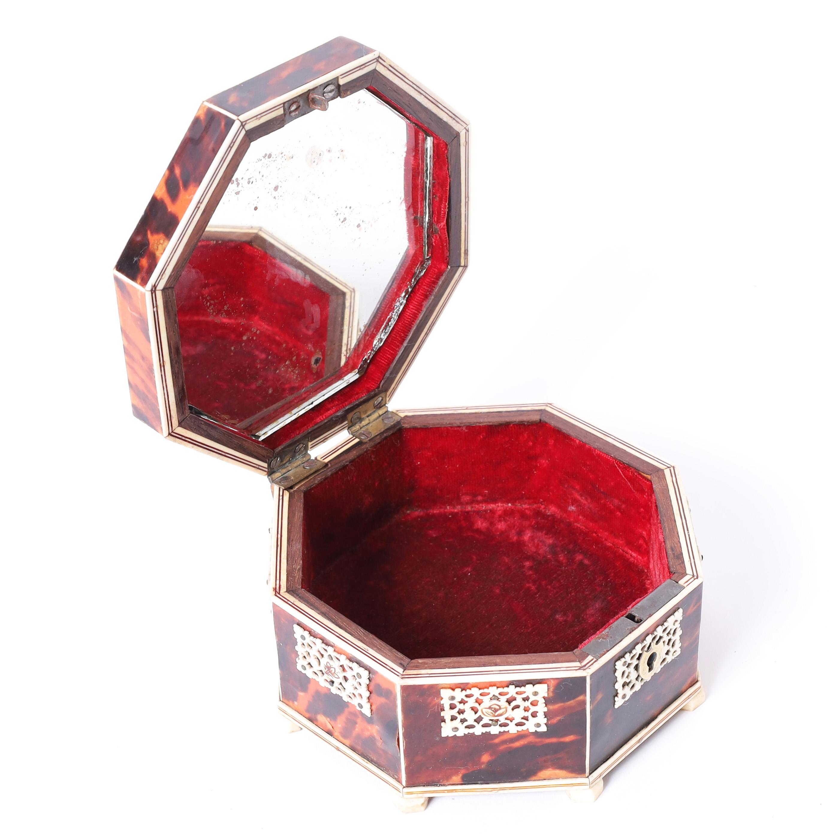 19th Century Antique Anglo Indian Bone and Tortoise Box For Sale