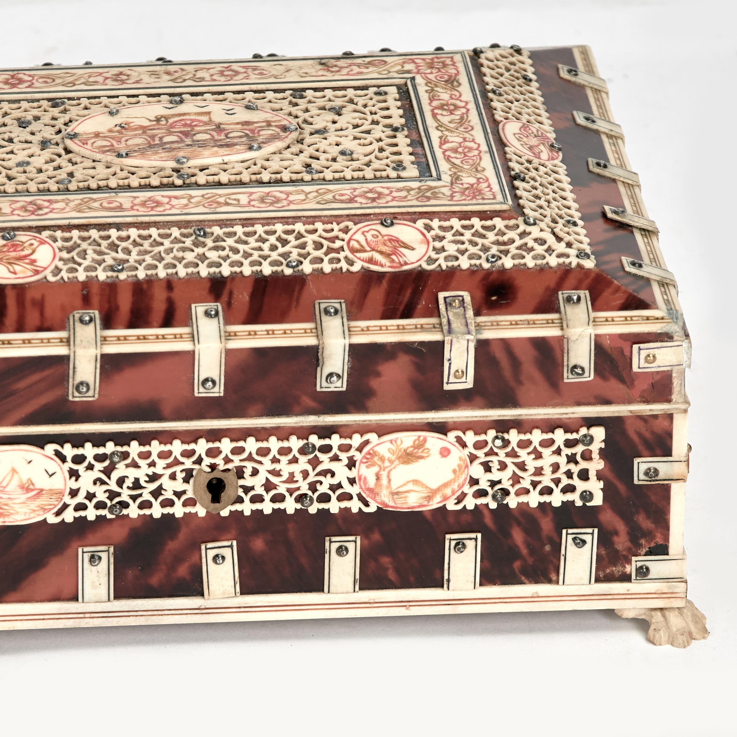 20th Century Antique Anglo Indian Bone and Tortoise Box For Sale