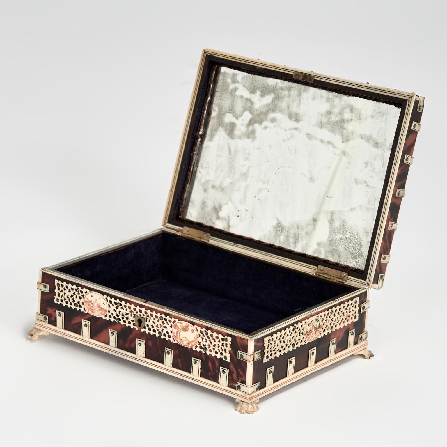 Tortoise Shell Antique Anglo Indian Bone and Tortoise Box For Sale