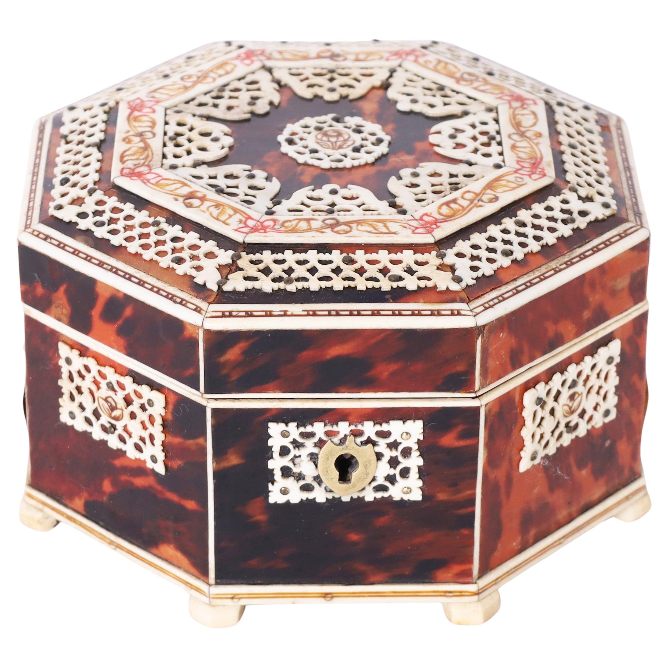 Antique Anglo Indian Bone and Tortoise Box For Sale