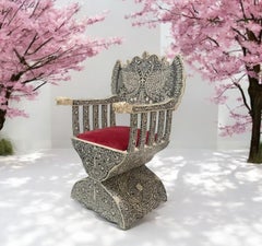 Antique Anglo-Indian Bone Inlay Savonarola Throne Chair 1 of 2