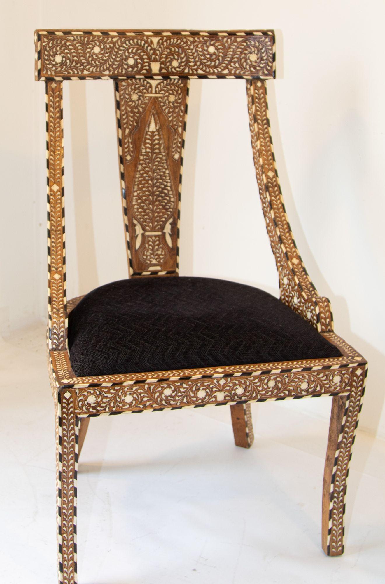 Antique Anglo Indian Bone-Inlay Sheesham Wood Chairs In Good Condition In North Hollywood, CA