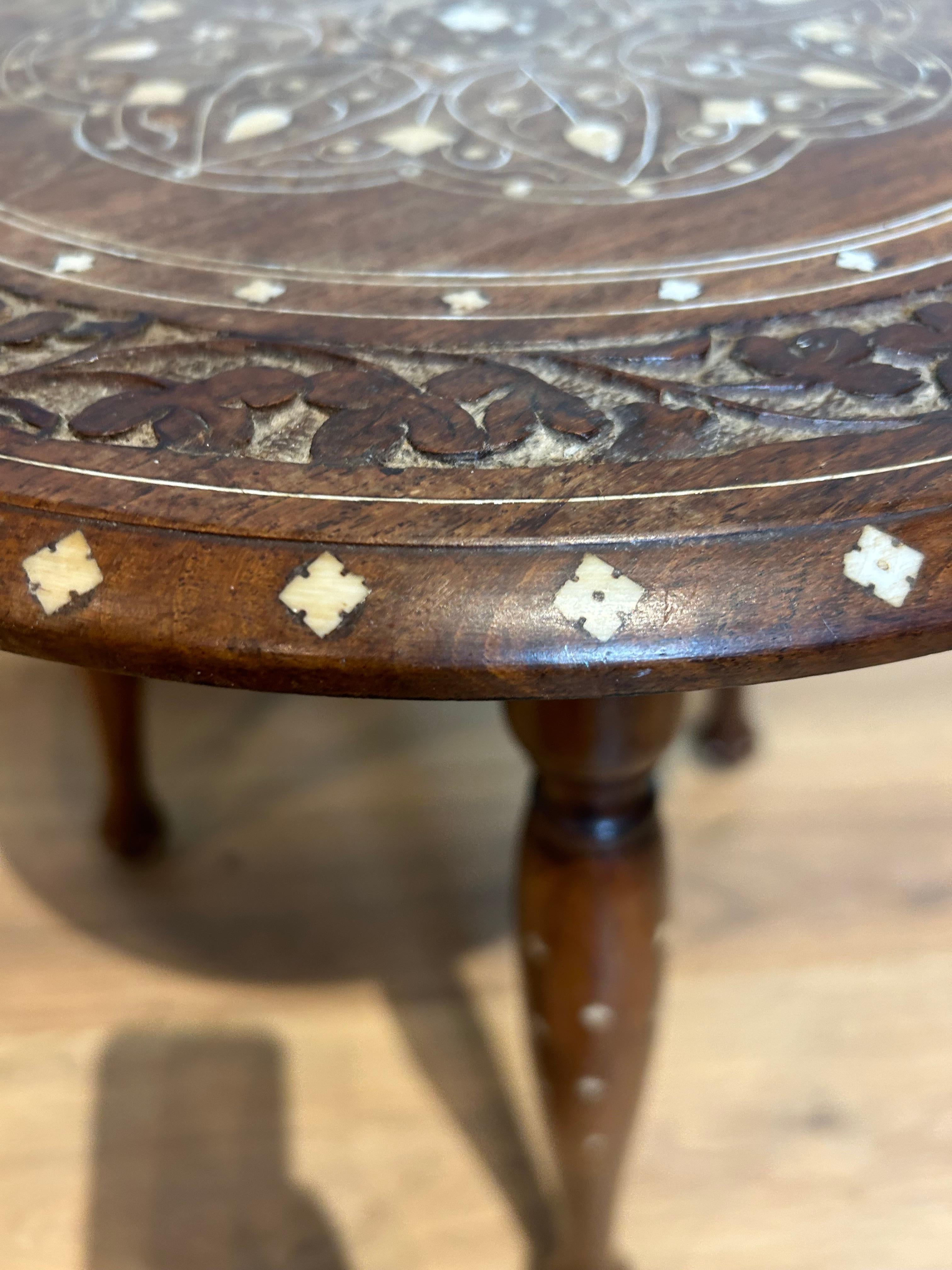 Hand-Carved Antique Hoshiapur Anglo Indian Bone Inlaid Side Table circa 1900