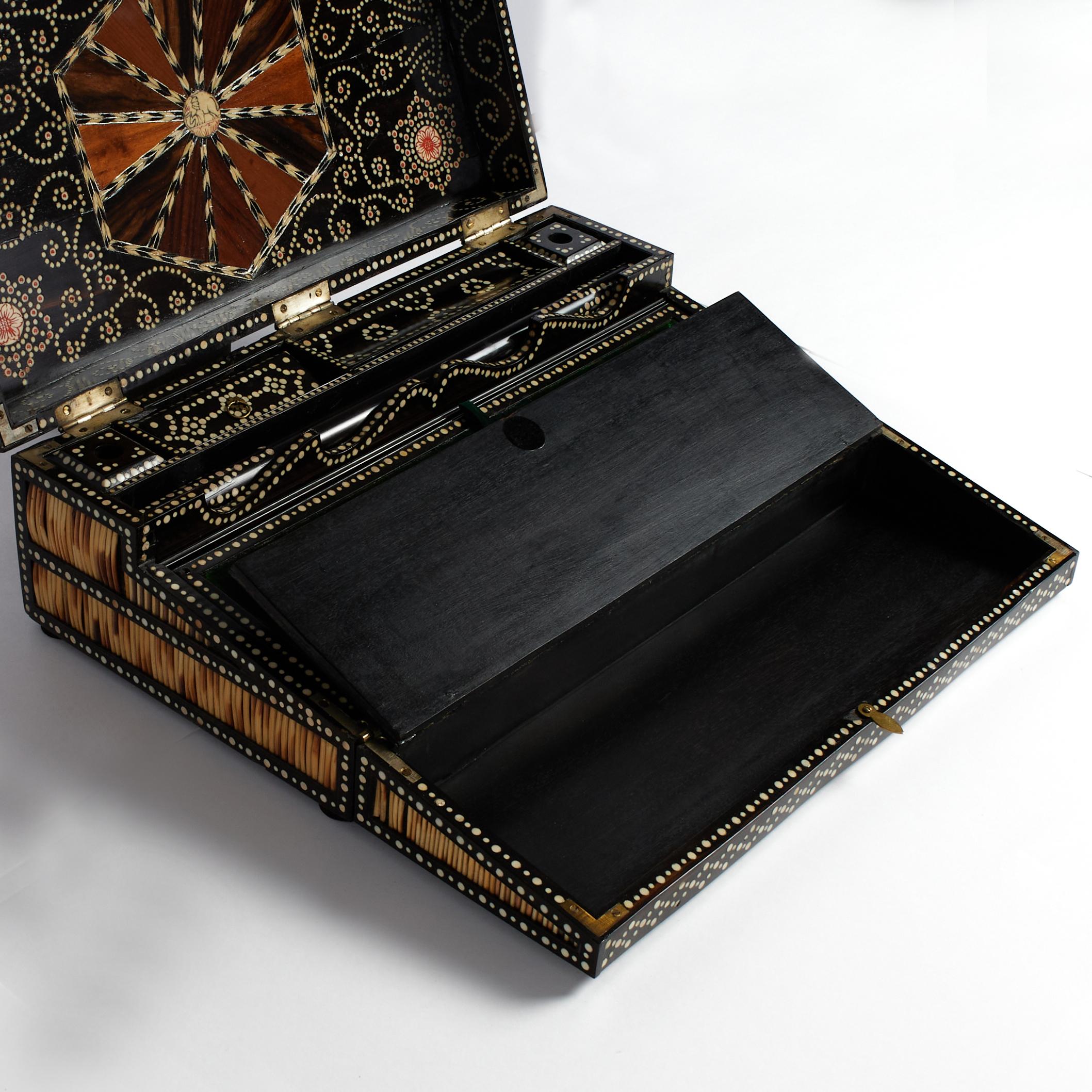 Antique Anglo Indian Box Form Quill Lap Top or Travel Desk For Sale 4