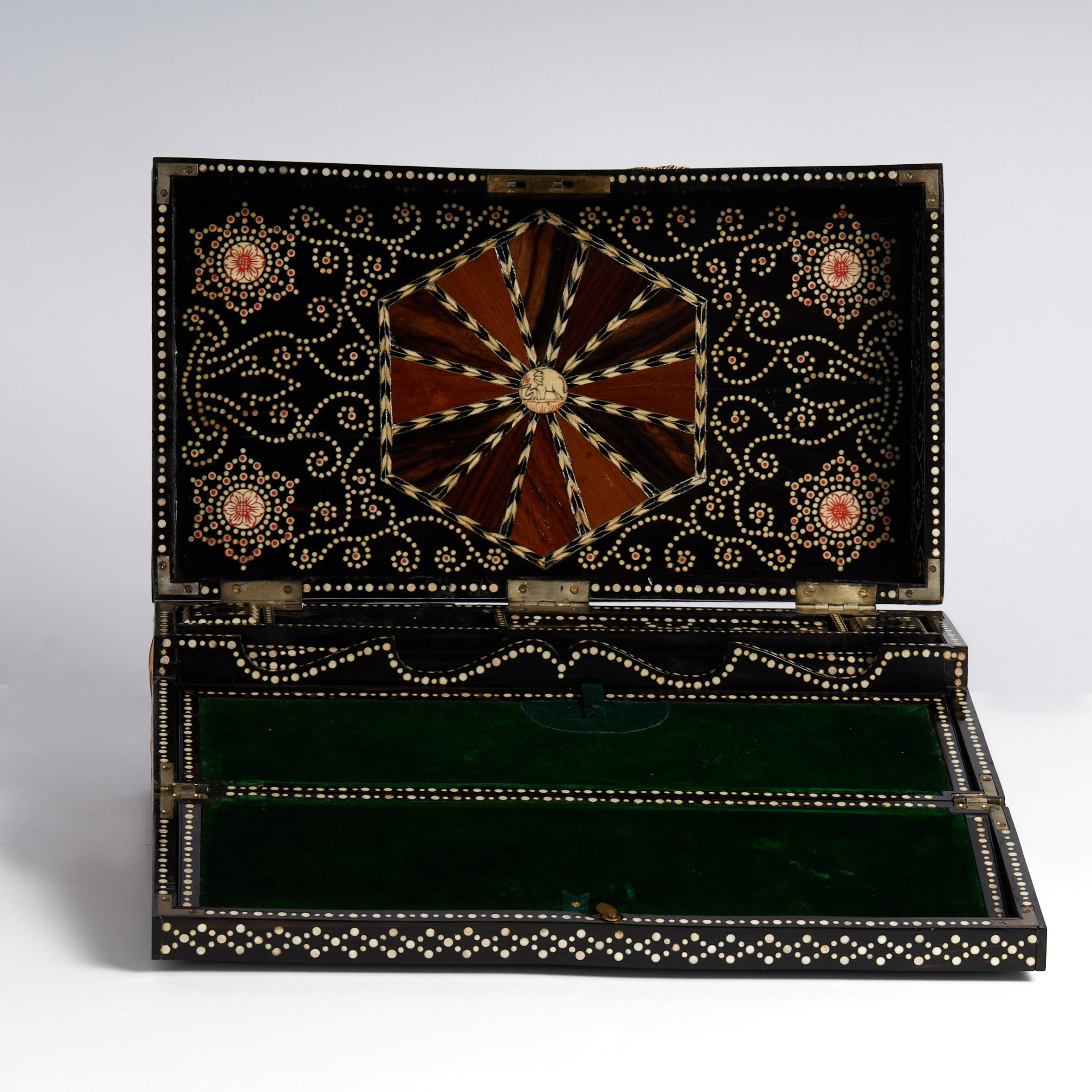 Antique Anglo Indian Box Form Quill Lap Top or Travel Desk For Sale 3