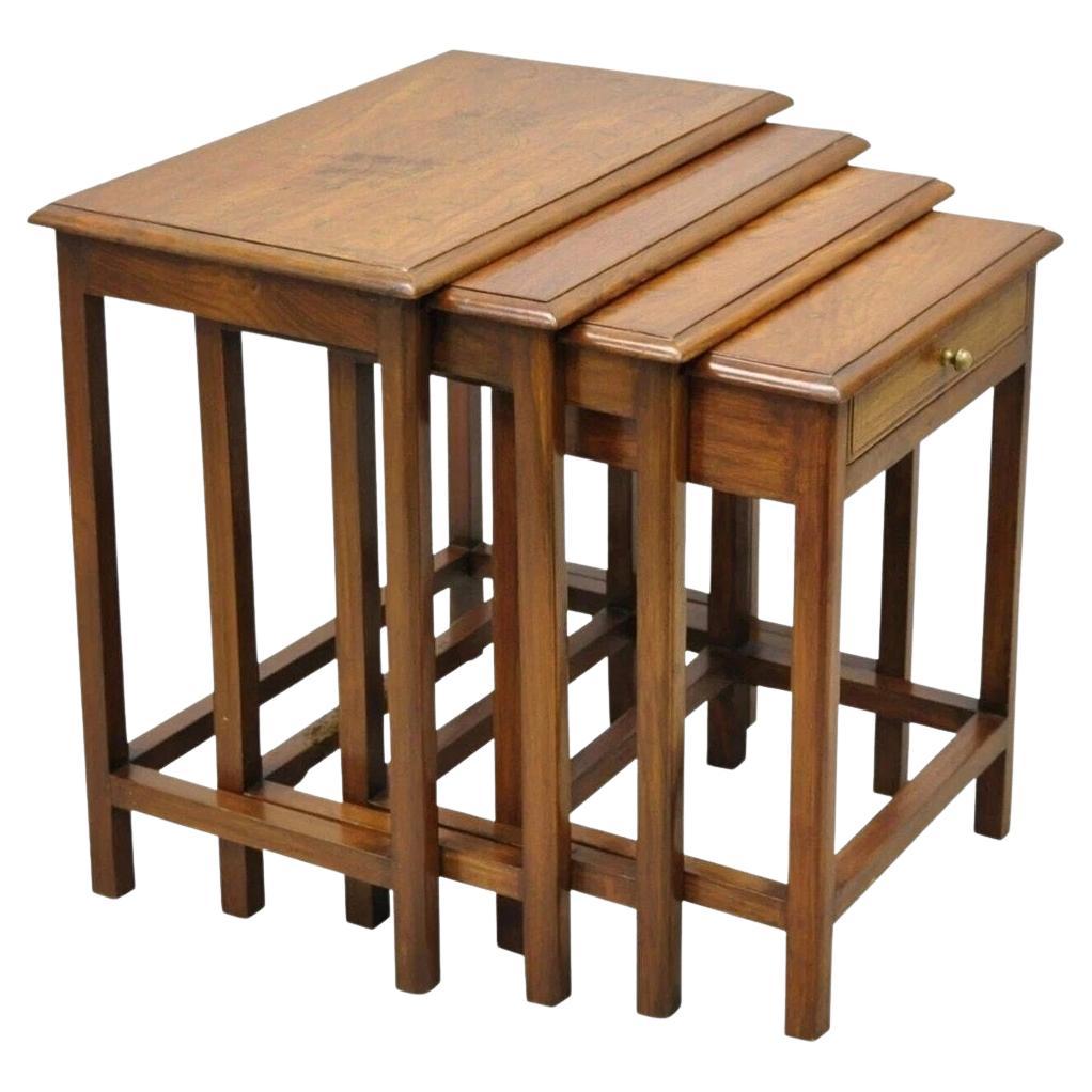 Antique Anglo Indian Brass Marquetry Inlay Nesting Side End Tables - Set of 4 For Sale