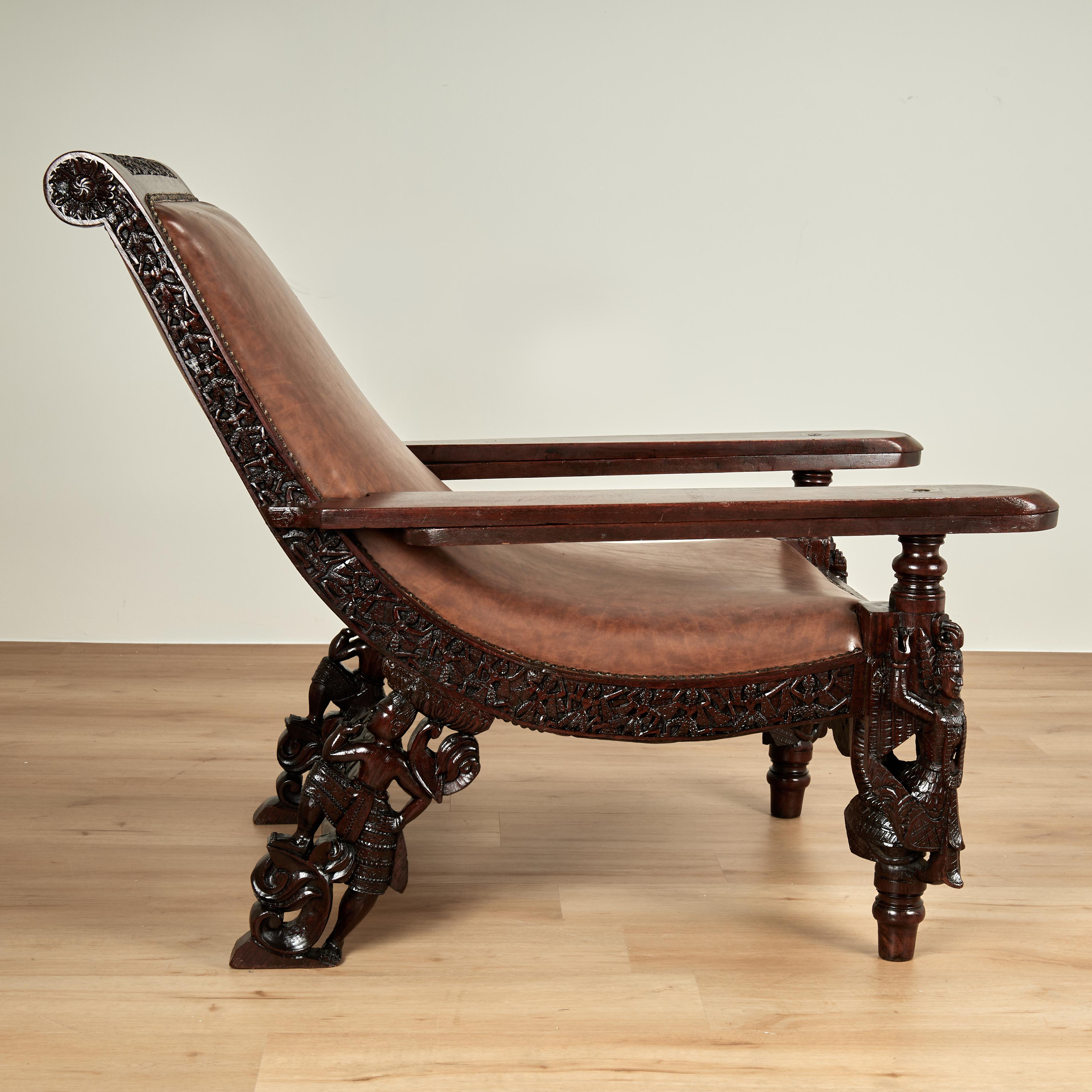 Antike Anglo Indian British Colonial geschnitzt Plantage oder Pflanzer Stuhl im Angebot 4