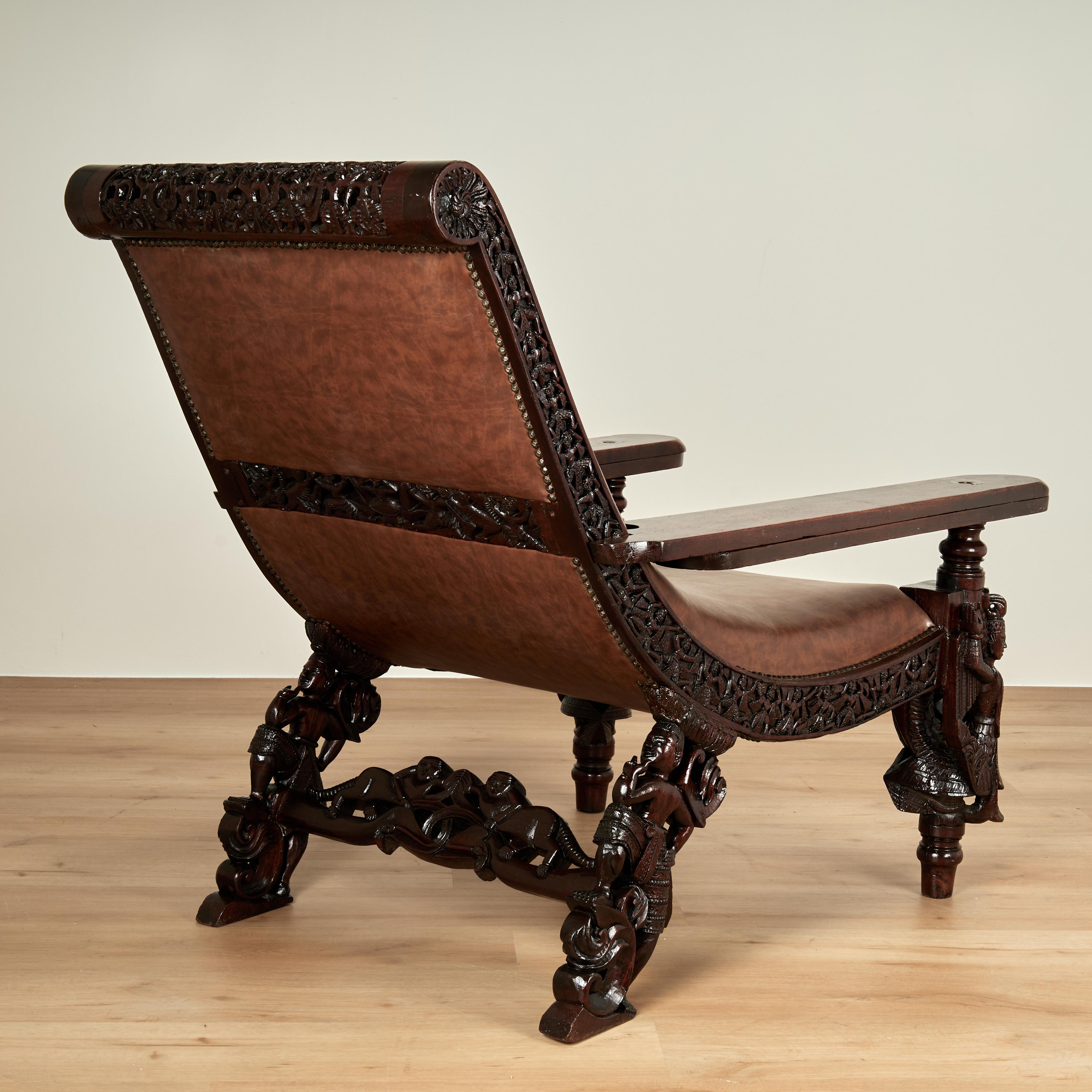Antike Anglo Indian British Colonial geschnitzt Plantage oder Pflanzer Stuhl im Angebot 5