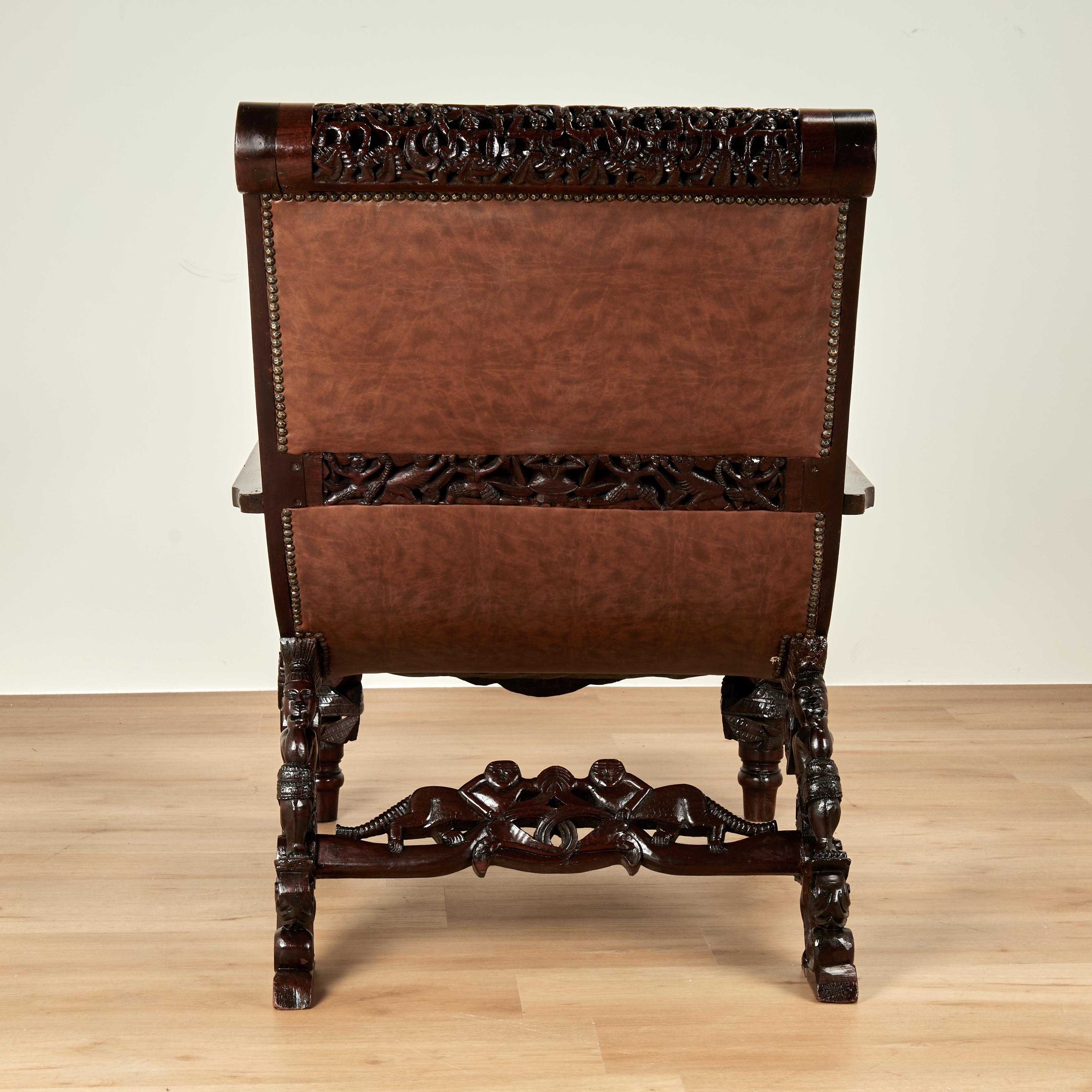 Antike Anglo Indian British Colonial geschnitzt Plantage oder Pflanzer Stuhl im Angebot 6