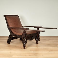 Antique Anglo Indian British Colonial Carved Plantation or Planters Chair