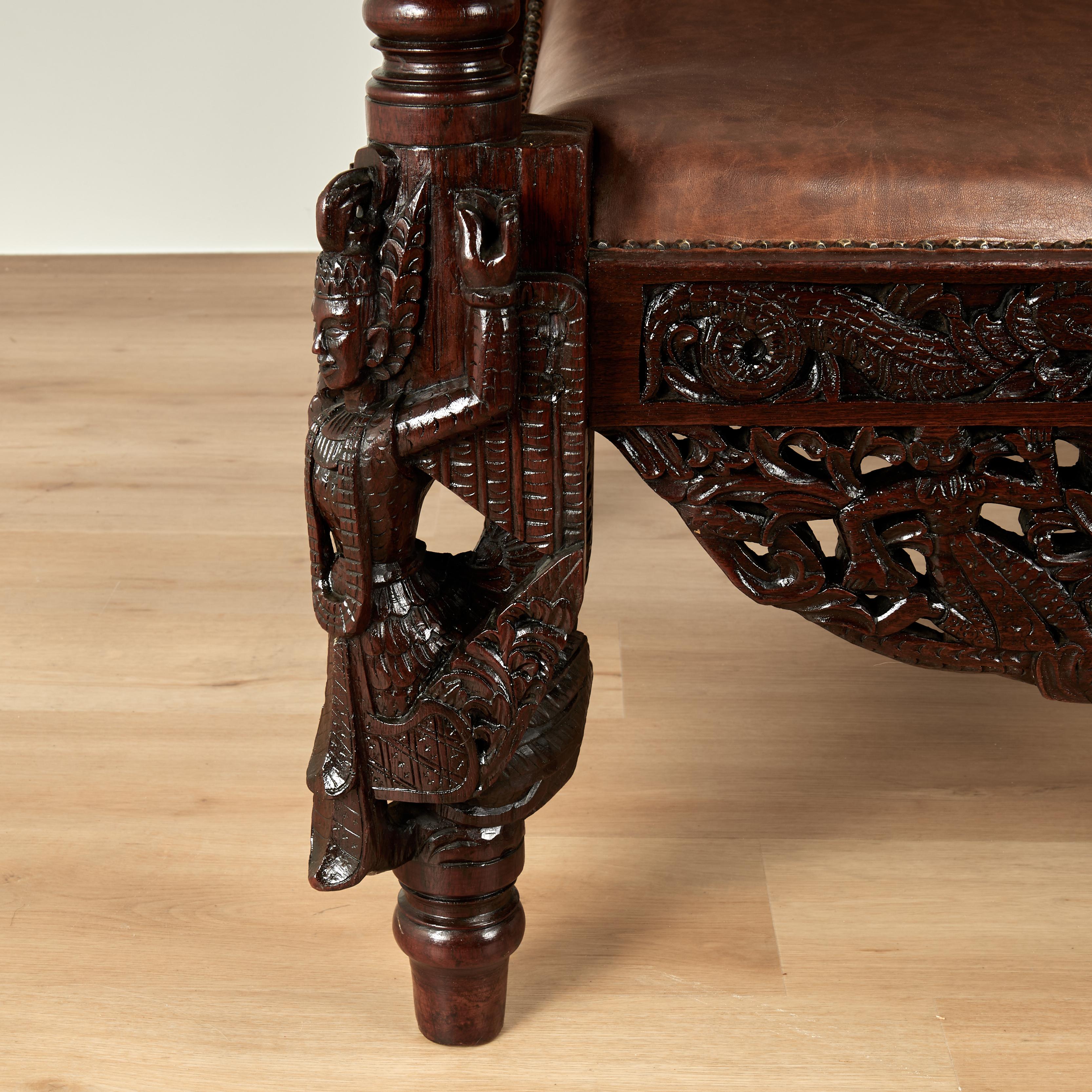 Antike Anglo Indian British Colonial geschnitzt Plantage oder Pflanzer Stuhl im Angebot 1