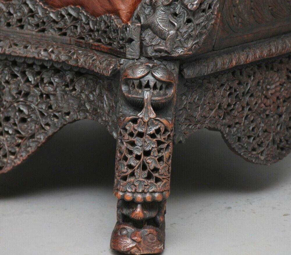 Antique Anglo Indian/ Burmese Chair Profusely Hand Carved Decoration 19th C In Excellent Condition For Sale In London, GB
