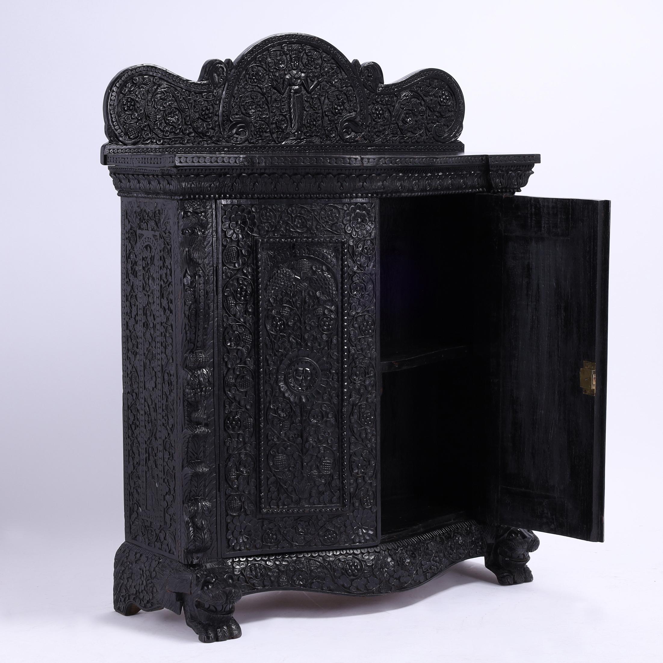 Antique Anglo Indian Carved and Ebonized Cabinet For Sale 4