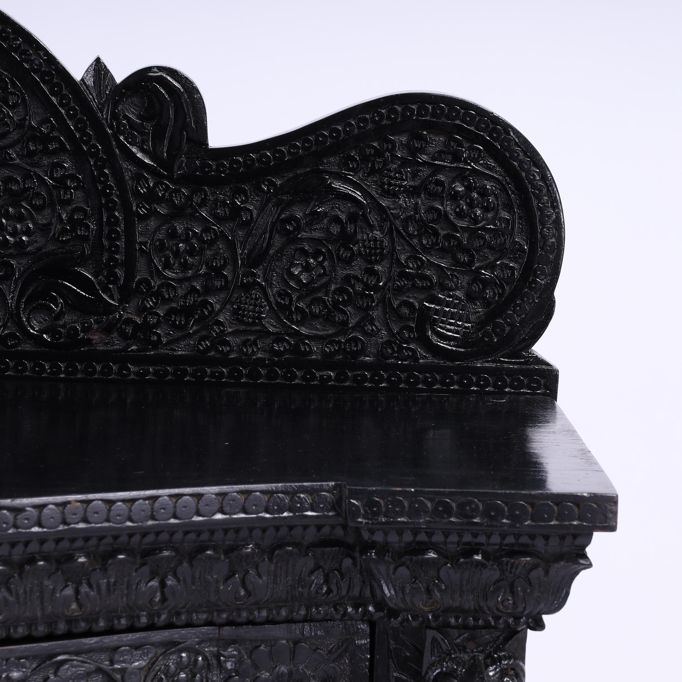Antique Anglo Indian Carved and Ebonized Cabinet In Good Condition For Sale In Palm Beach, FL