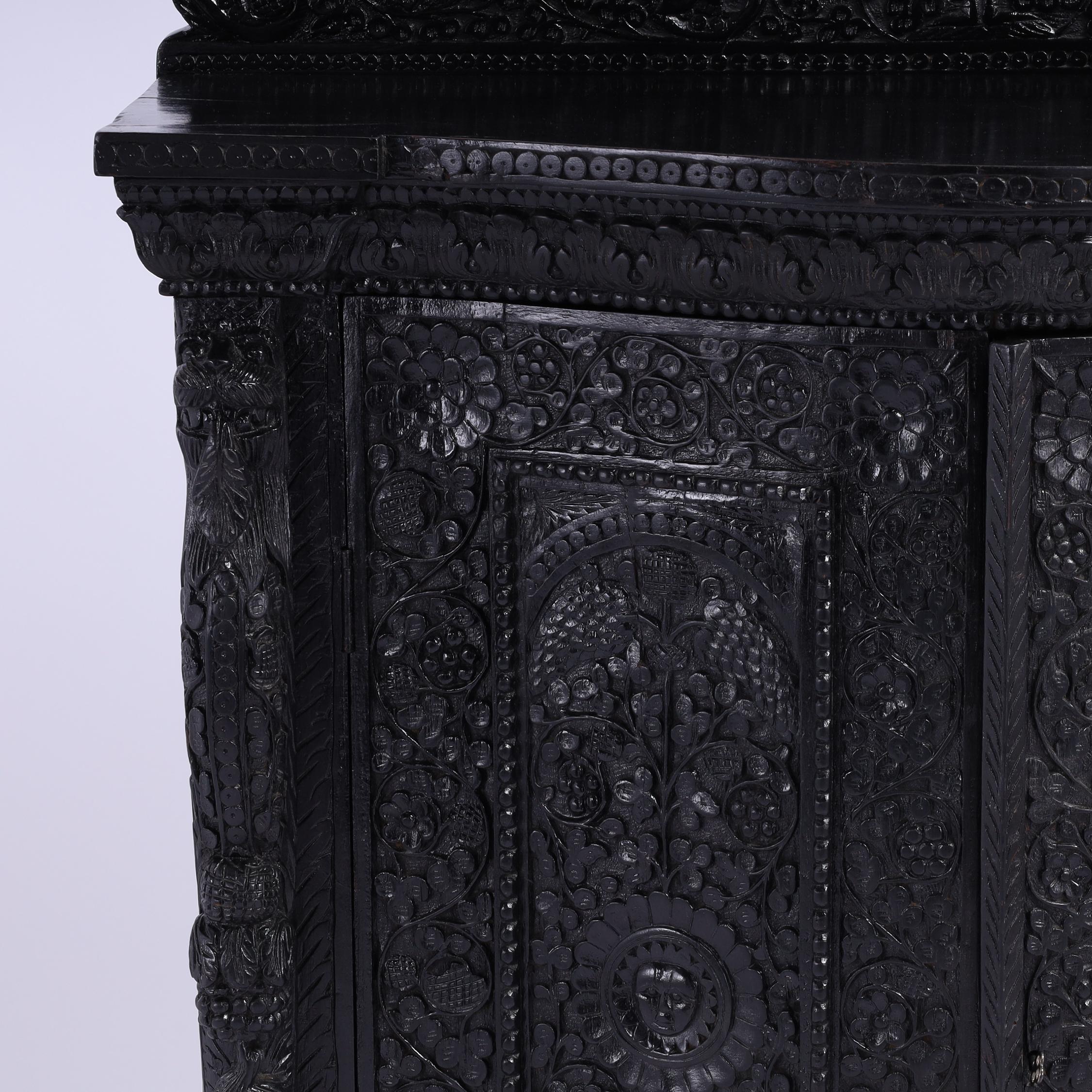 Mahogany Antique Anglo Indian Carved and Ebonized Cabinet For Sale