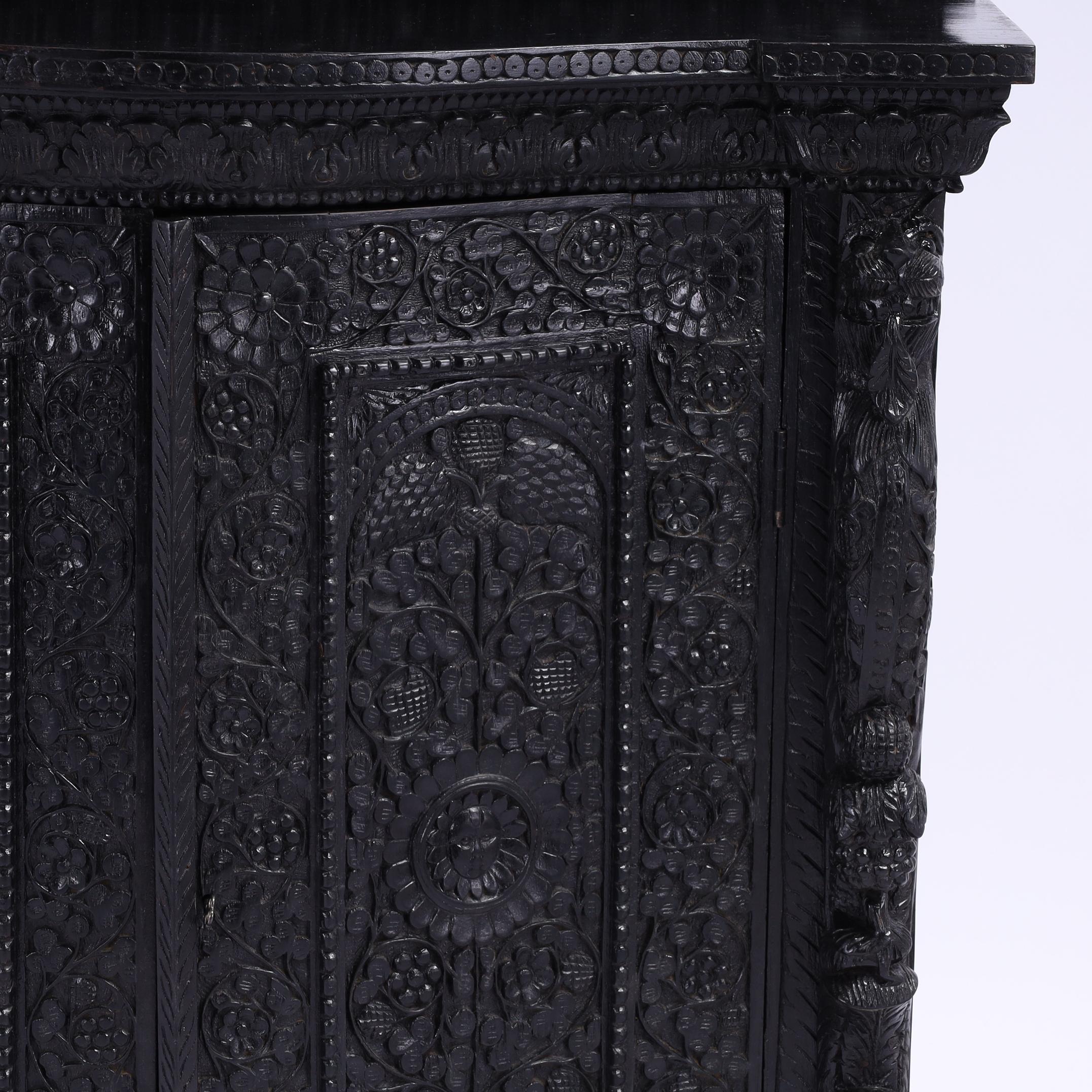 Antique Anglo Indian Carved and Ebonized Cabinet For Sale 1