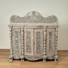 Antique Anglo Indian Carved and White Washed Wood Cabinet or Server