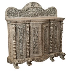 Antique Anglo Indian Carved and White Washed Wood Cabinet or Server Antique Anglo Indian Carved and White Washed Wood Cabinet or Server