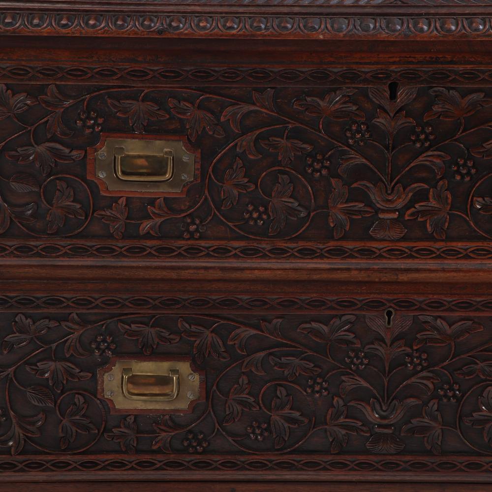 Hand-Carved Antique Anglo-Indian Carved Bookcase, C. 1880.