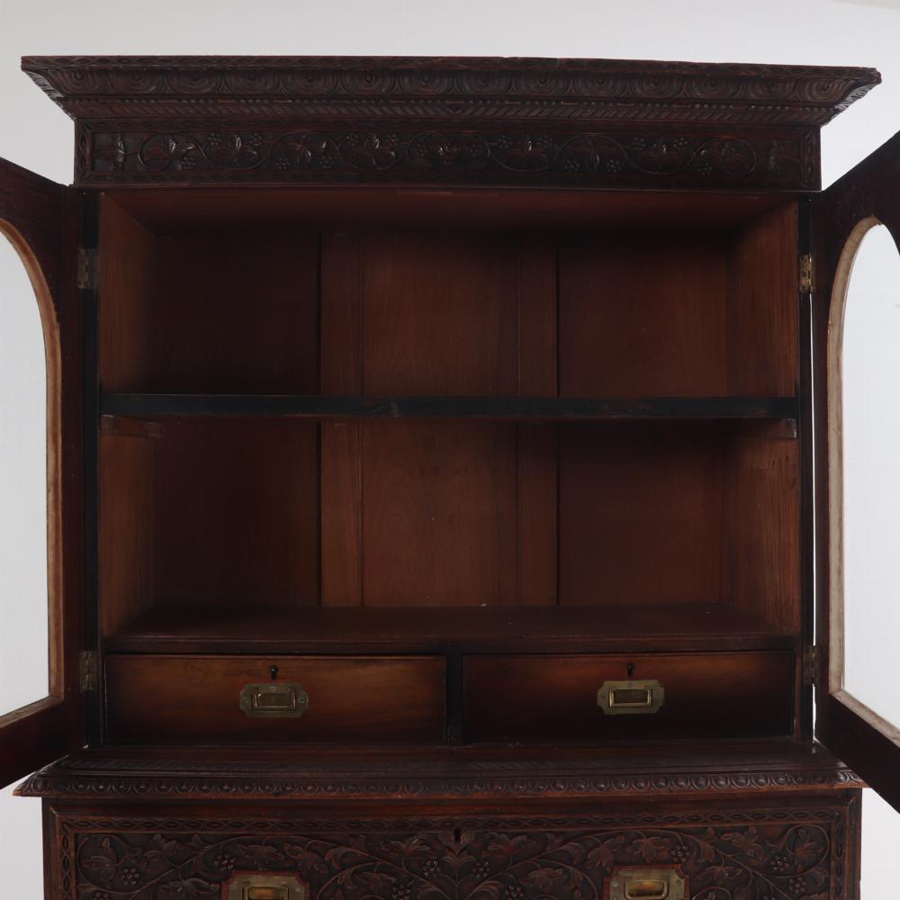19th Century Antique Anglo-Indian Carved Bookcase, C. 1880.