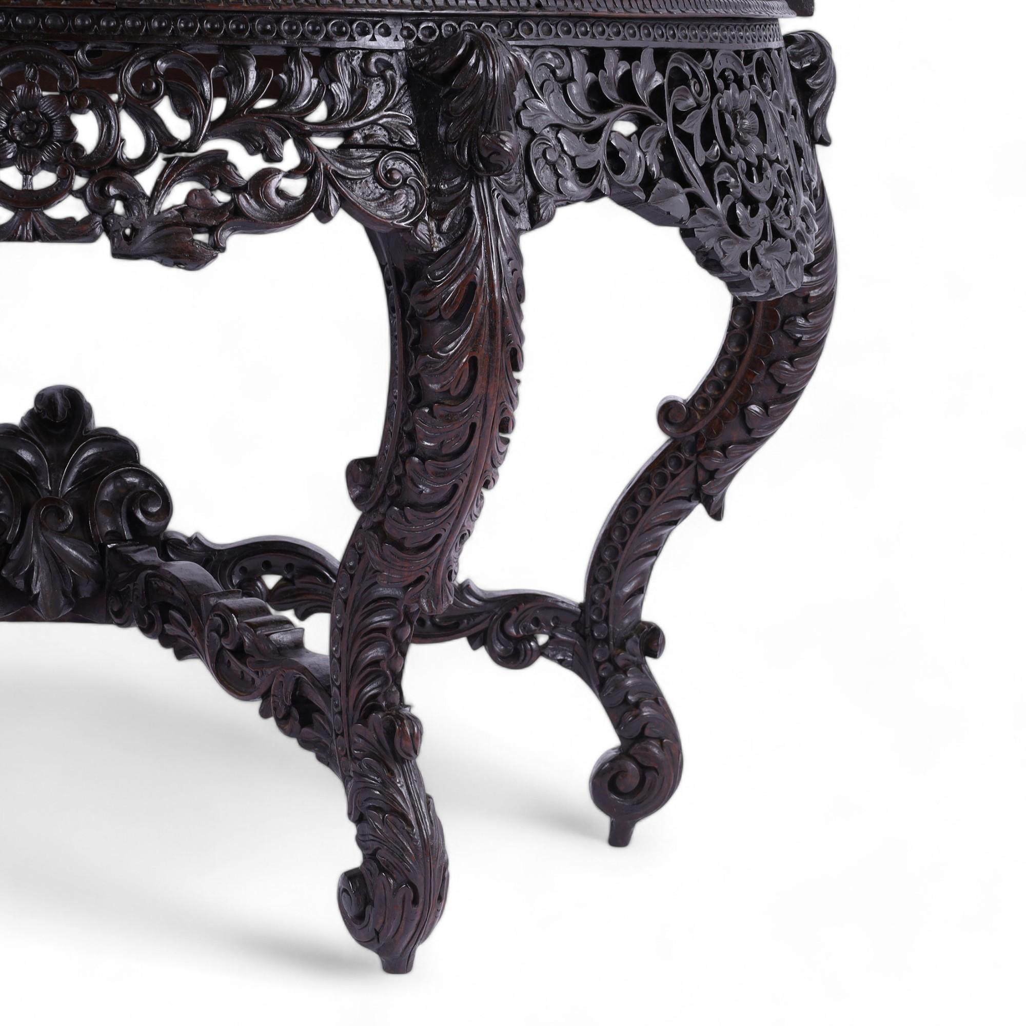 Antique Anglo Indian Carved Demilune Console Table For Sale 5