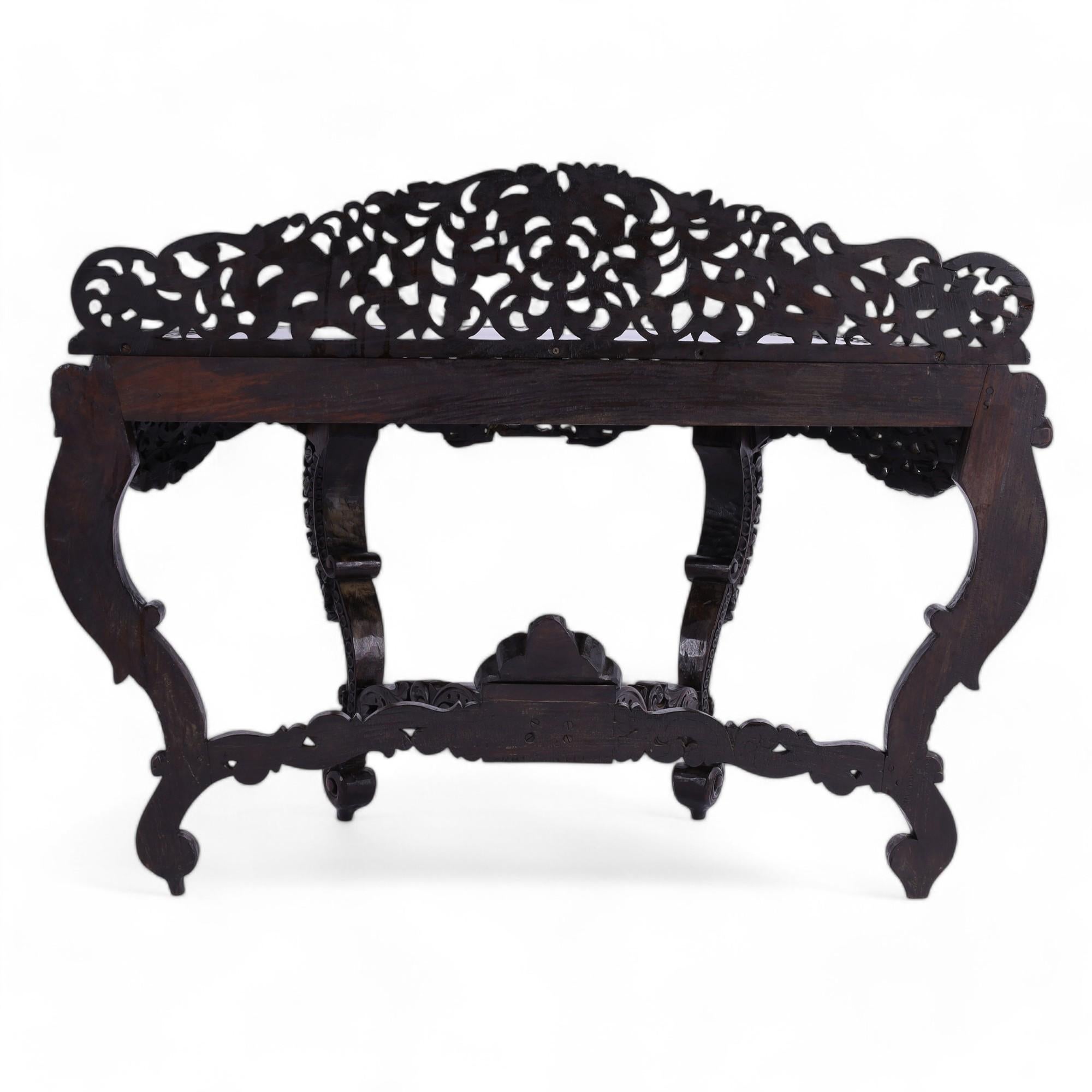Antique Anglo Indian Carved Demilune Console Table For Sale 6