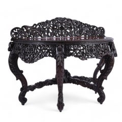Antique Anglo Indian Carved Demilune Console Table
