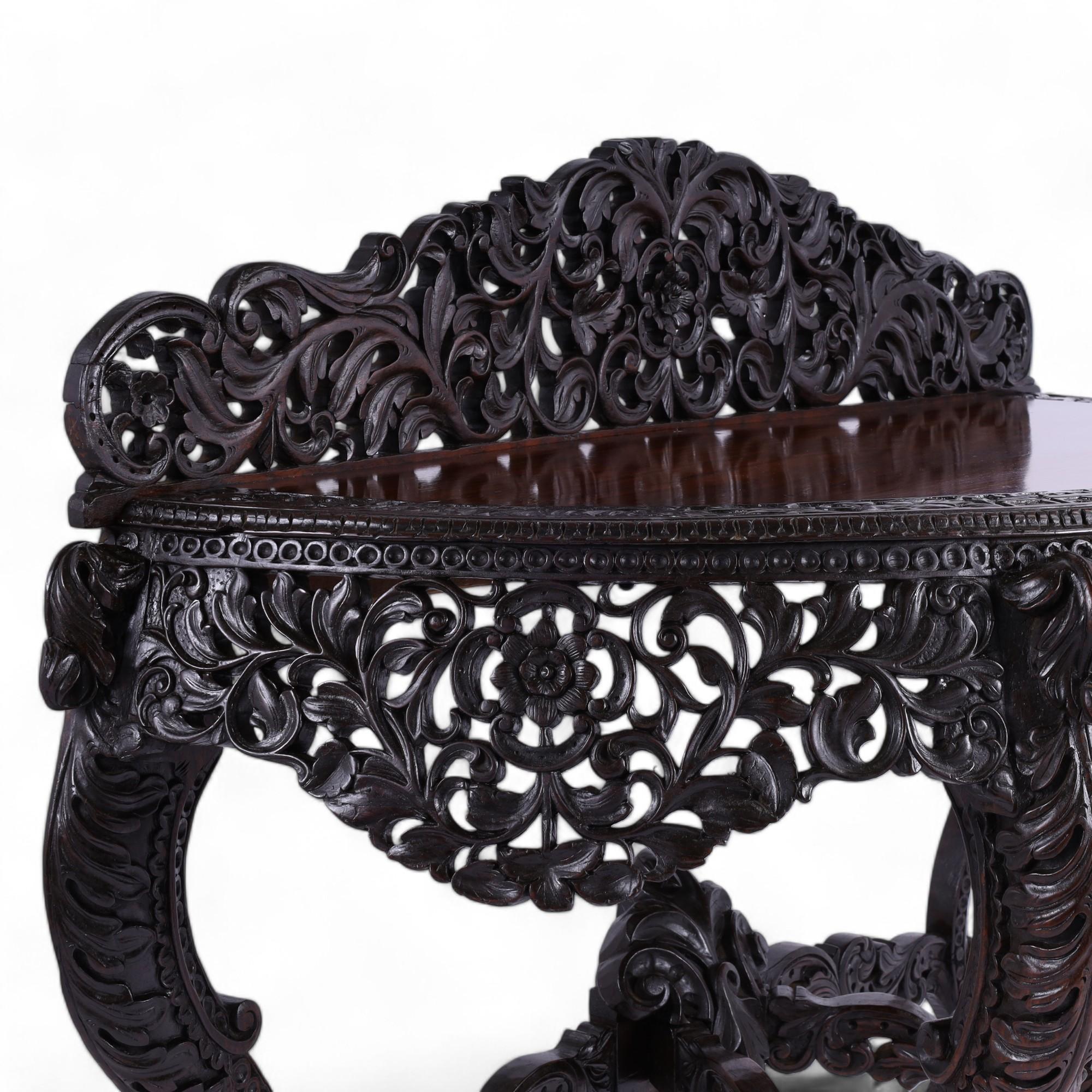 Antique Anglo Indian Carved Demilune Console Table For Sale 2