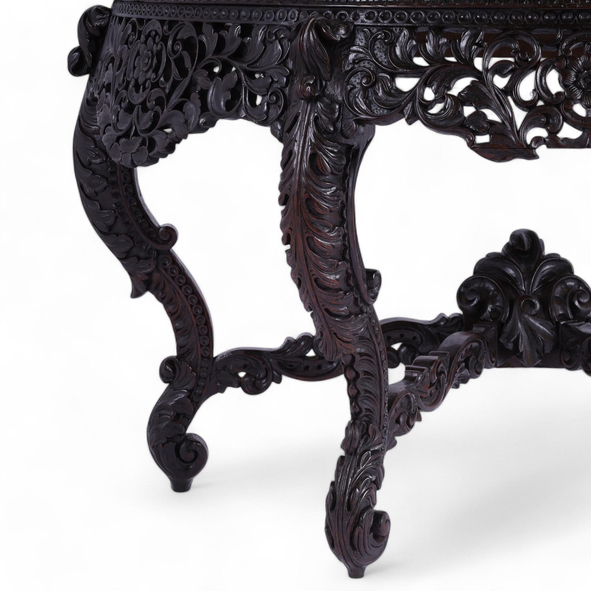 Antique Anglo Indian Carved Demilune Console Table For Sale 3